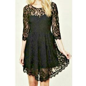 Free People Queens Love Black Asymmetrical Lace Dress